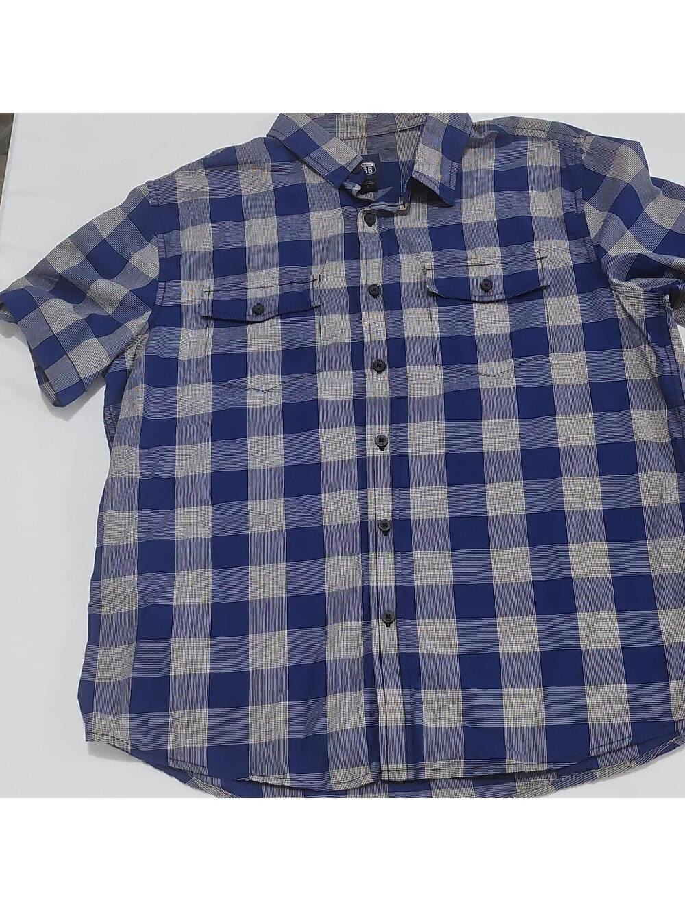 Route 66 Men's Blue/Gray Plaid Short Sleeve Button-Up Shirt L Pockets